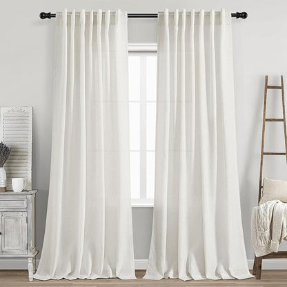 Nanspring Cream Linen Back Tab Curtains 86 Inch Length by Nanspring