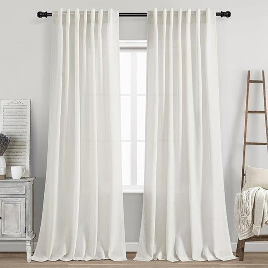 Nanspring Cream Linen Back Tab Curtains 86 Inch Length by Nanspring