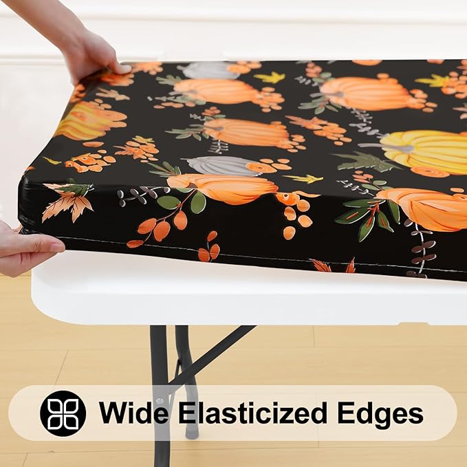 Smiry Plastic Thanksgiving Tablecloth, Pumpkin Waterproof Elastic Fitted Table - Image 2