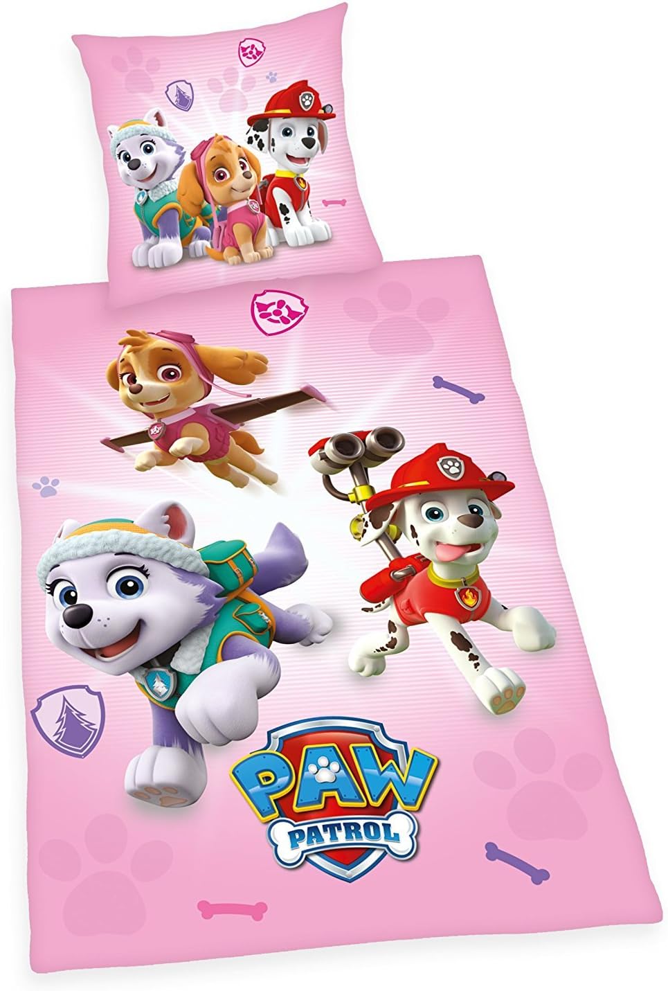 Paw Patrol Bed Linen, Cotton, Pink, 200 x 135 x 0.2 cm