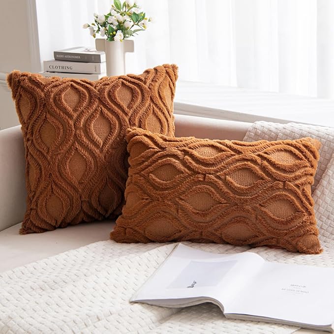 MIULEE Burnt Orange Fall Throw Pillow Covers 20x20 Inch, Soft Plush Faux Wool - Image 5