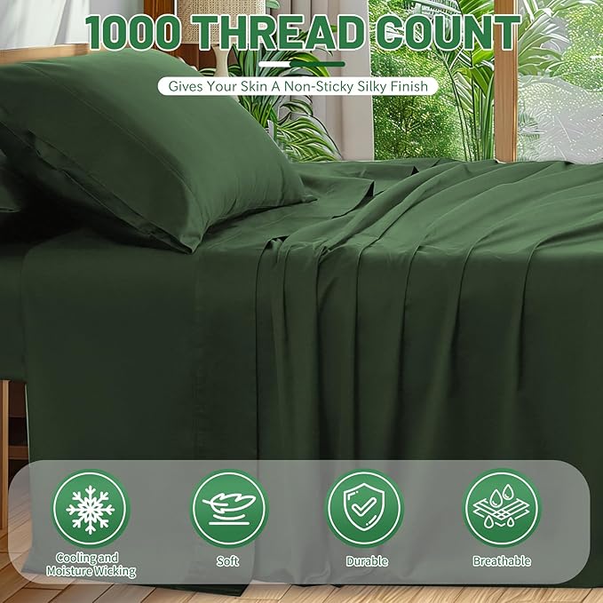 100% Egyptian Cotton Sheets King Size 4PCS 1000 Thread Count Sateen Weave Soft - Image 2