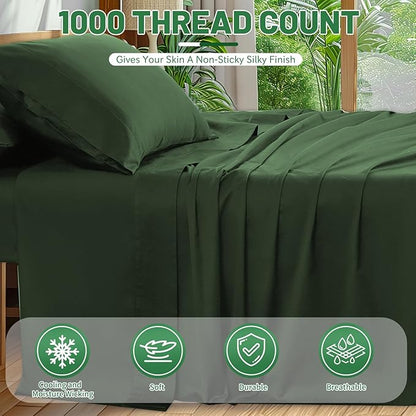 100% Egyptian Cotton Sheets King Size 4PCS 1000 Thread Count Sateen Weave Soft - Image 2
