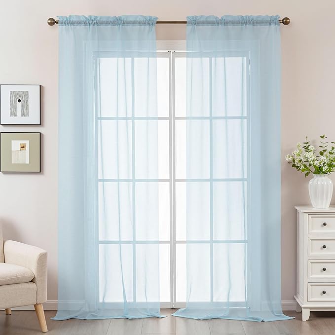 Blue Sheer Curtains 96 Inches Long, Privacy Semi Sheer Curtains - Image 2