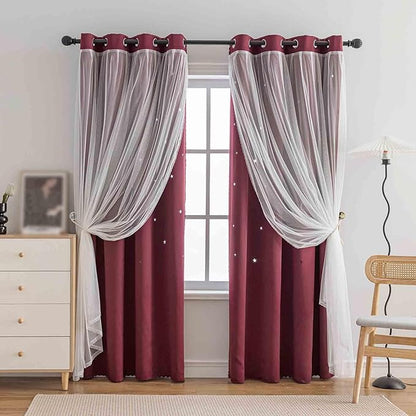 Anytime Romantic Kids Curtain, Hollow-Out Stars Window Curtain Double Layer by Anytime