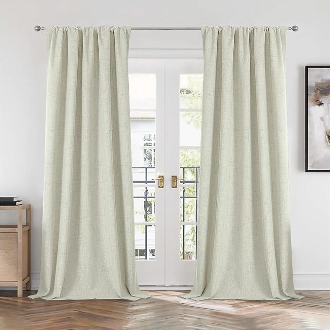 CUCRAF Linen 100% Blackout Curtains 96 Inch Length 2 Panels Set, Back Tab and - Image 5