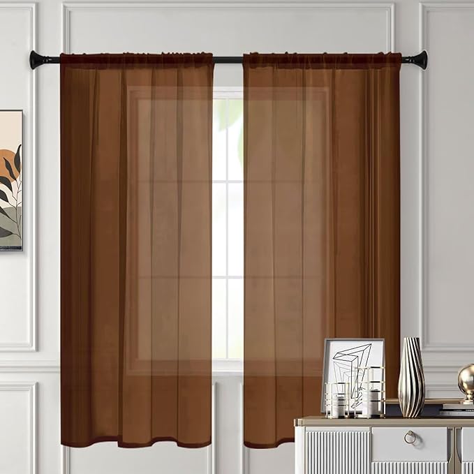 Sheer Curtains 84 Inches Long 2 Panels, Rod Pocket Short Curtain - Image 3