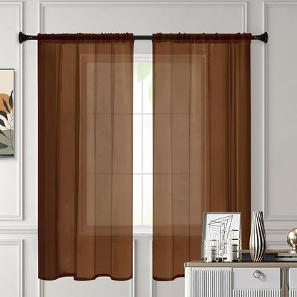 Sheer Curtains 84 Inches Long 2 Panels, Rod Pocket Short Curtain - Image 3