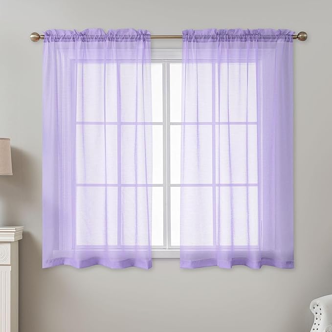 Purple Sheer Curtains 54 Inch Length, Privacy Semi Sheer Curtains - Image 2