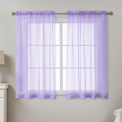 Purple Sheer Curtains 54 Inch Length, Privacy Semi Sheer Curtains - Image 2