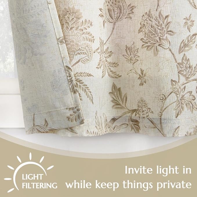 jinchan Floral Linen Tier Curtains 24 Inch Farmhouse Cafe Curtains Rod Pocket - Image 9