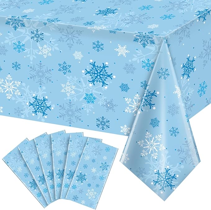 6 Pieces Christmas Snowflake Party Tablecloth Decorations, Plastic Ice Blue and by JectivsPartyDecorations