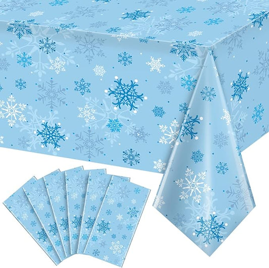 6 Pieces Christmas Snowflake Party Tablecloth Decorations, Plastic Ice Blue and by JectivsPartyDecorations