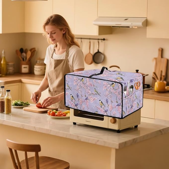 Dust-Proof Microwave Oven Grill Cover Protector Cherry Blossom Robin Bird Print - Image 3