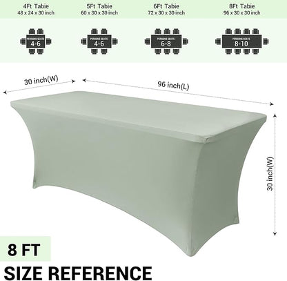 Obstal 2PC Sage Green Tablecloth - 8ft Rectangle Spandex Table Cover - Image 4