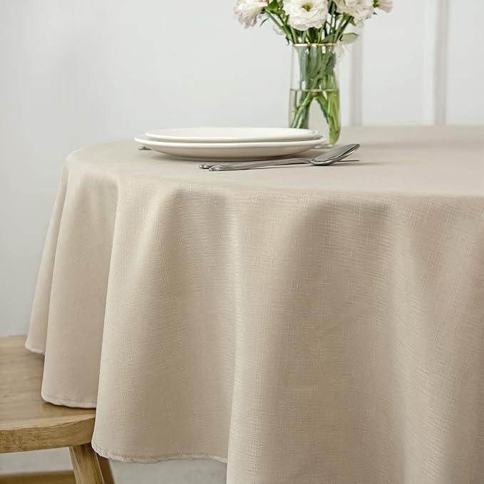 maxmill Round Linen Looking Textured Tablecloth Spill-Proof Wrinkle Free Soft - Image 4