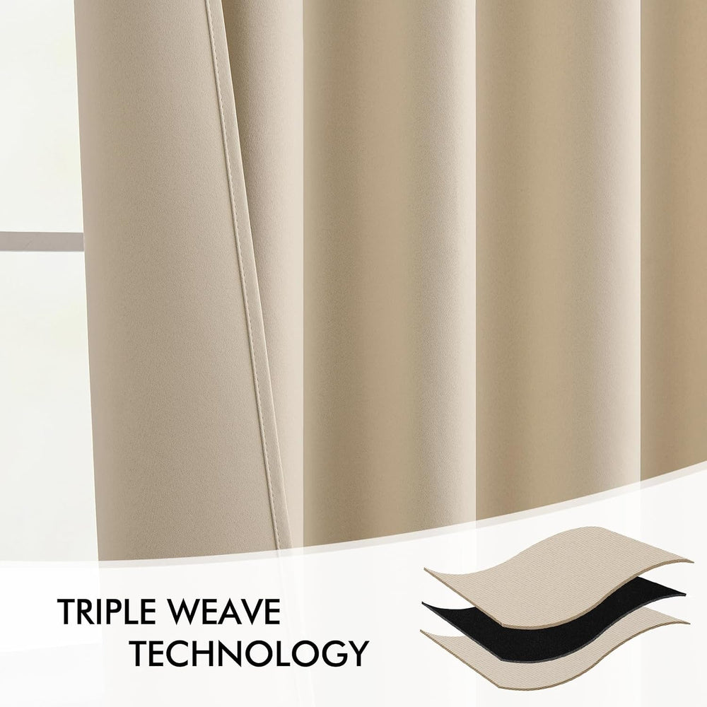 MIULEE Cream Beige Back Tab Blackout Curtains 52x96 Inch Long 2 Panels Set