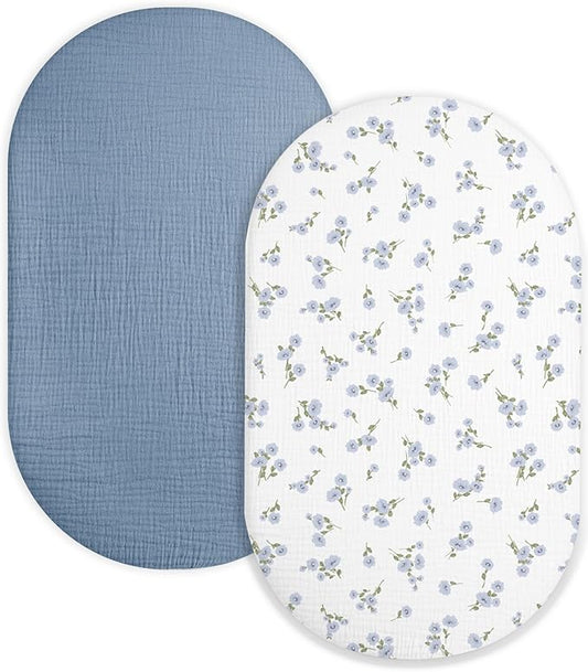 Bassinet Sheet for Baby Boy and Girl 2 Pack, Fitted Sheets for Rectangle by Meowcards
