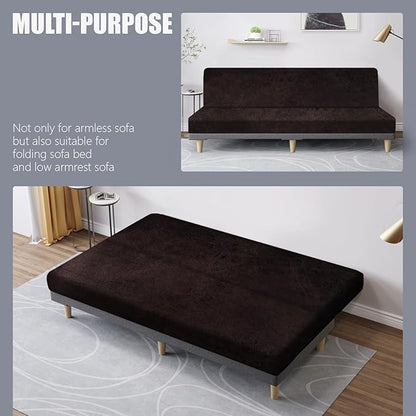 molasofa Leather Like Stretch Futon Slipcover Armless Futon Bed Sofa Cover - Image 5