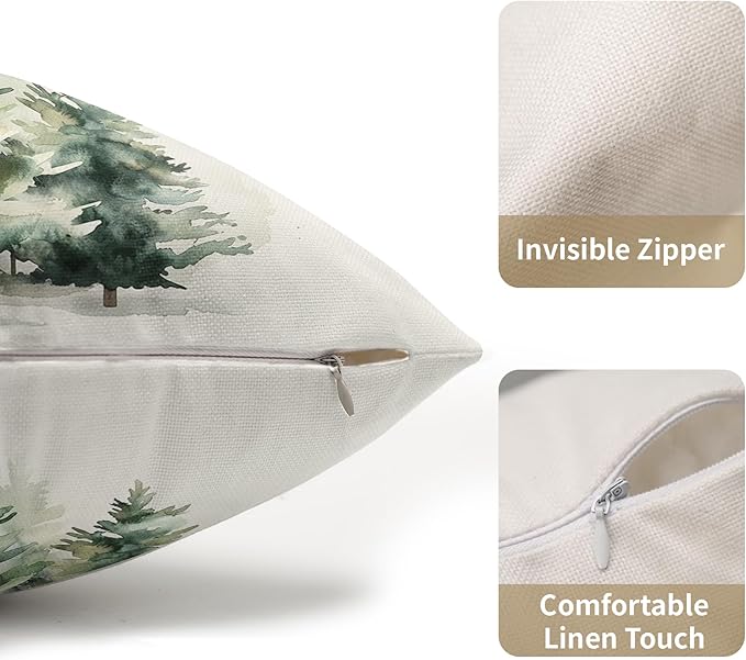 Watercolor Green Tree Throw Pillow Covers 20x12 Inch Set of 2 Green Christmas - Image 2