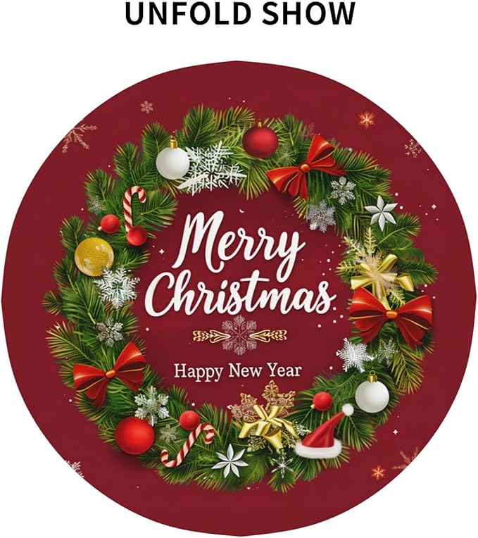 Merry Christmas Wreath Round Tablecloth 60 Inch, Christmas Decorations Round - Image 8
