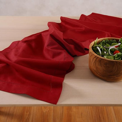 Home Ekaa Red Cotton Linen Table Runner 120 Inches Long – Washable Hemstitch 14 - Image 2