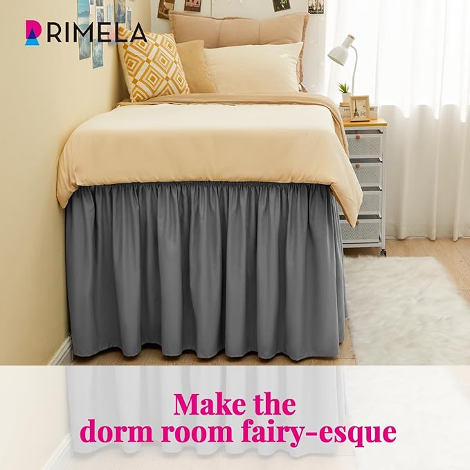 RIMELA Dorm Bed Skirt Twin XL 18 Inch Drop, Extra Long Wrap Around Elastic Bed - Image 6