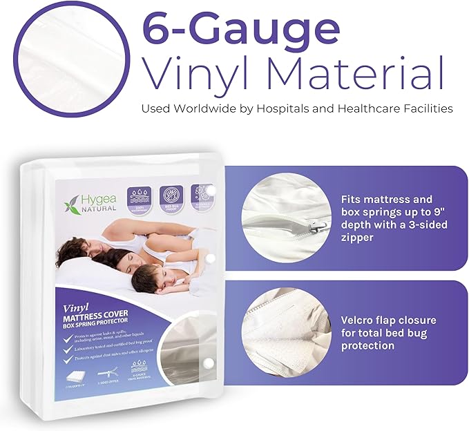 Hygea Natural Queen Size Tear-Free Vinyl Box Spring & Mattress Cover - Image 4