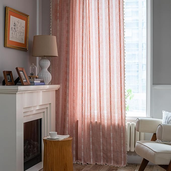 ColorBird Boho Curtains Farmhouse Striped 84 Inches Length 2 Panels Set Window - Image 2