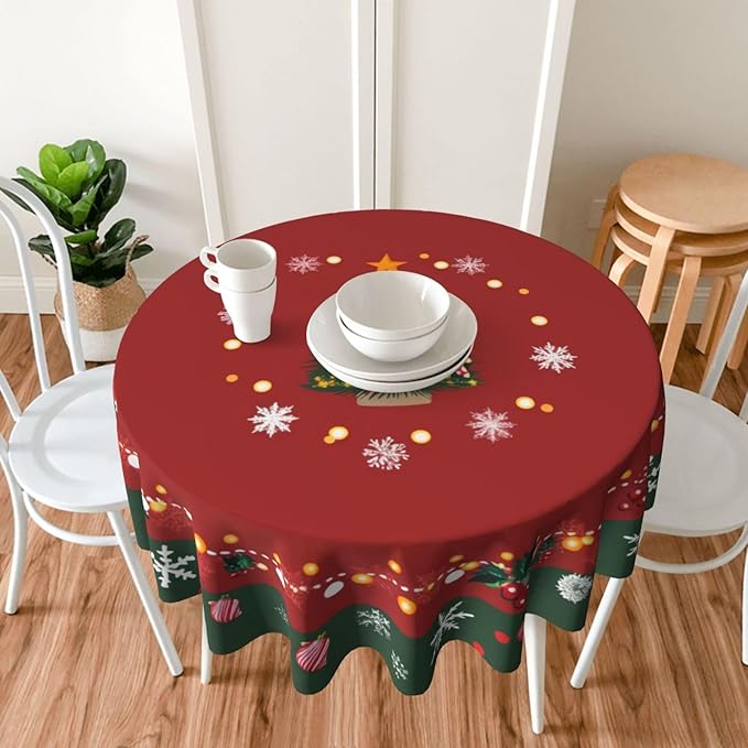 Christmas Tree Round Tablecloth 60 Inch, Christmas Snowflake Decorations Round - Image 5