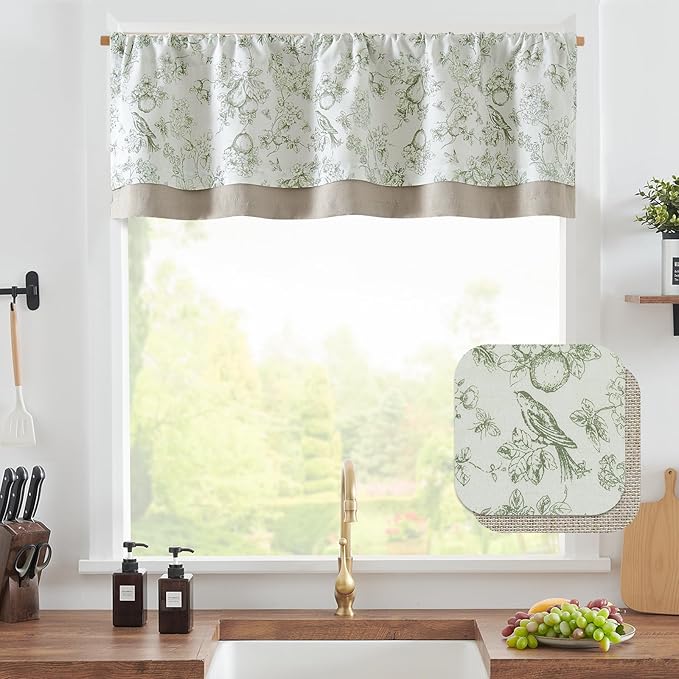 jinchan Linen Valance Curtain for 16 Inch Rustic Farmhouse Country Windows for - Image 2