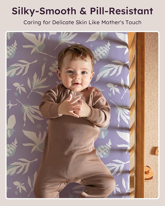 Baby Crib Sheets for Boys Girls, Breathable Soft Microfiber Baby Sheet Purple - Image 2