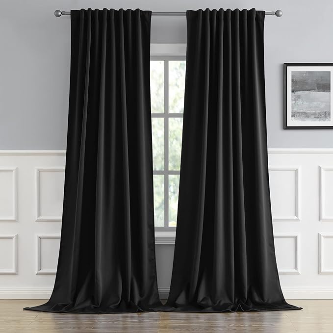 DUALIFE Black Blackout Curtains 102 Inches Long 2 Panels, Back Tab & Rod Pocket by DUALIFE