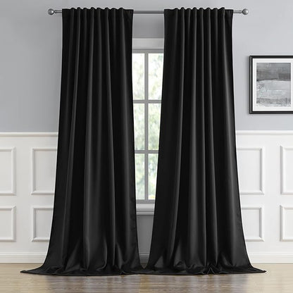 DUALIFE Black Blackout Curtains 102 Inches Long 2 Panels, Back Tab & Rod Pocket by DUALIFE