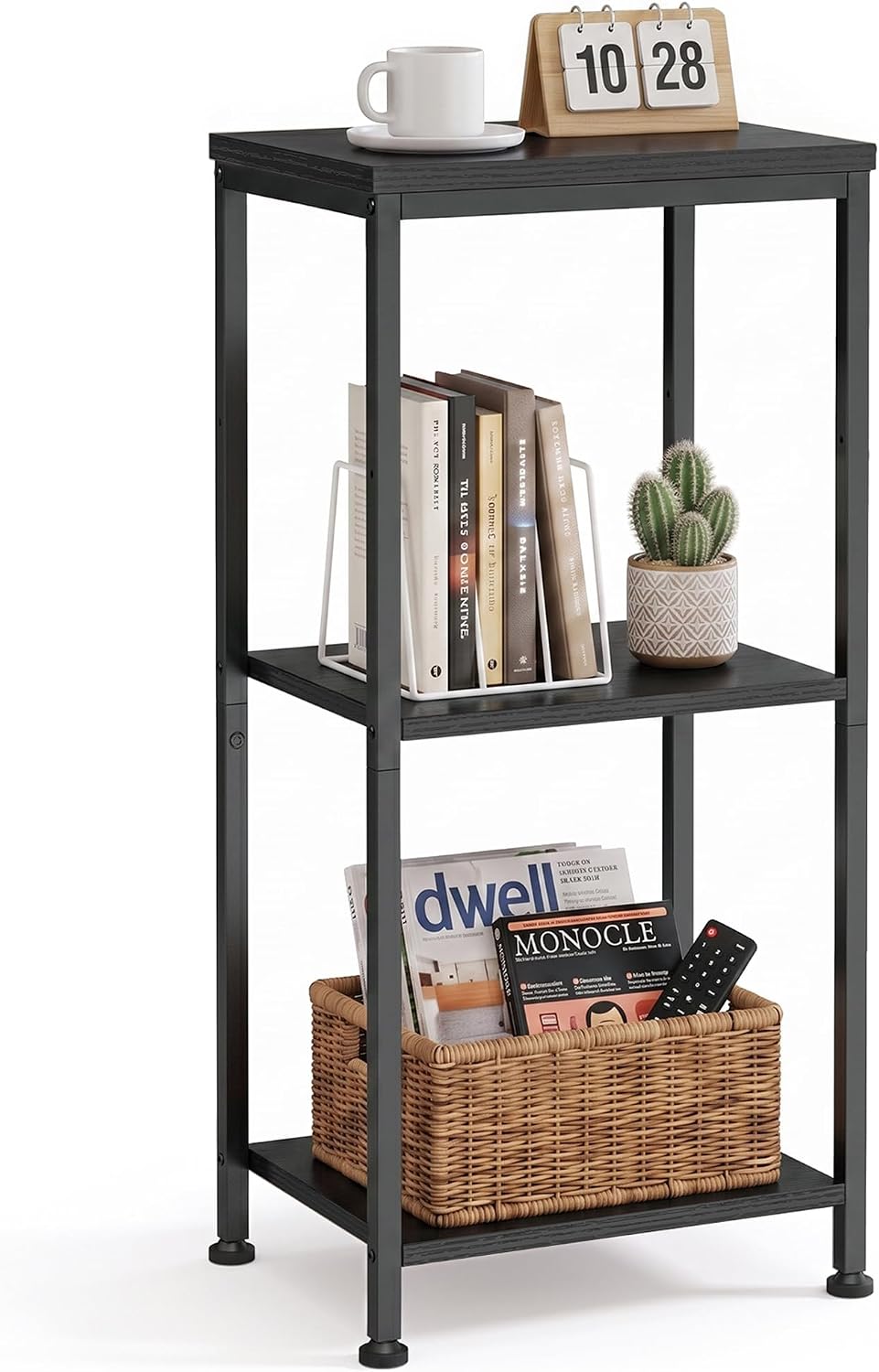 3-Tier Tall End Table, Small Side Table with Adjustable Shelf