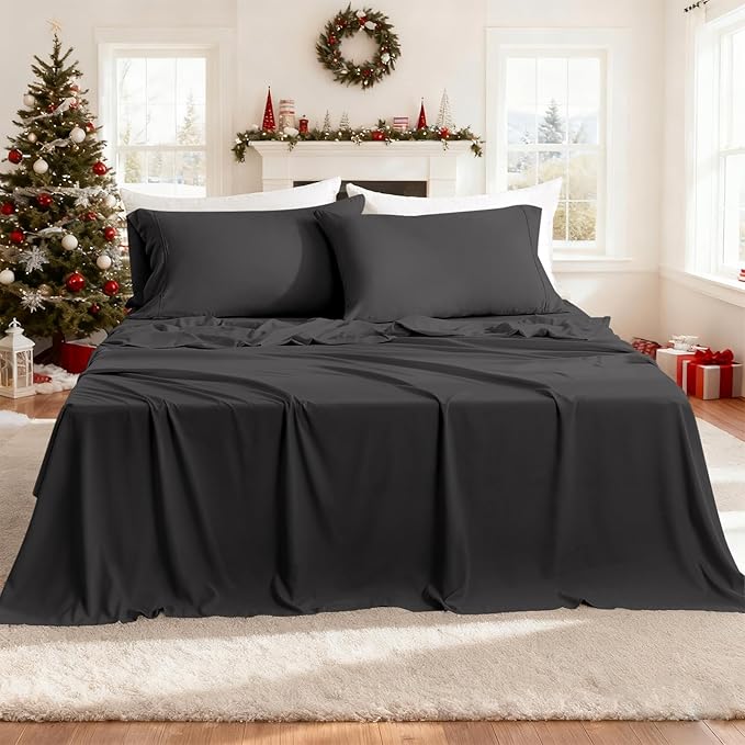 California King Sheet Sets, Hotel Luxury 4 Piece Breathable Cooling Sheet Fits by COZYSMILE