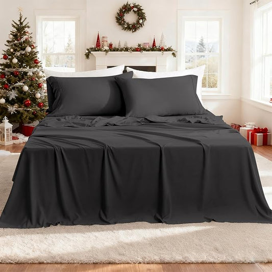 California King Sheet Sets, Hotel Luxury 4 Piece Breathable Cooling Sheet Fits by COZYSMILE