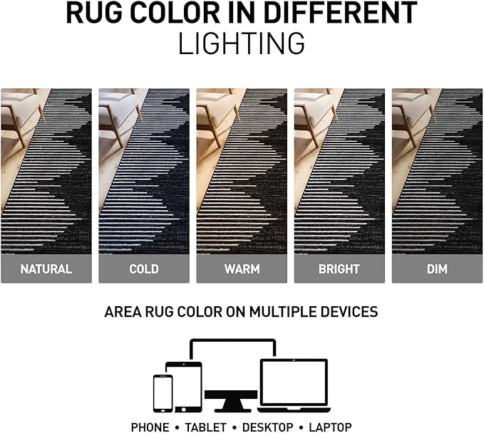 Rugshop Bohemian Stripe Stain Resistant High Traffic Living Room Kitchen - Image 9