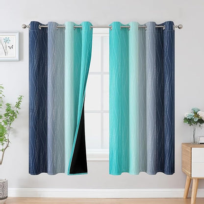 Estelar Textiler Navy Blue and Teal Blackout Curtains 63 Inch Length 2 Panels by ESTELARTEXTILER