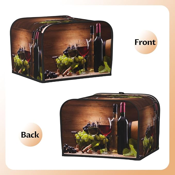 Red Wine Glasses Grape Wooden 4 Slice Toaster Cover, Waterproof Toaster Dust - Image 4