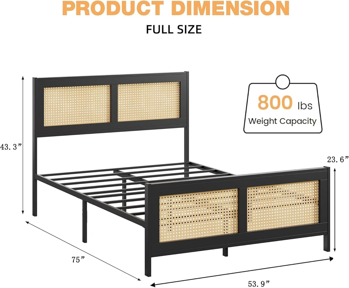 garveehome rattan full size bed frame with headboard shown in use