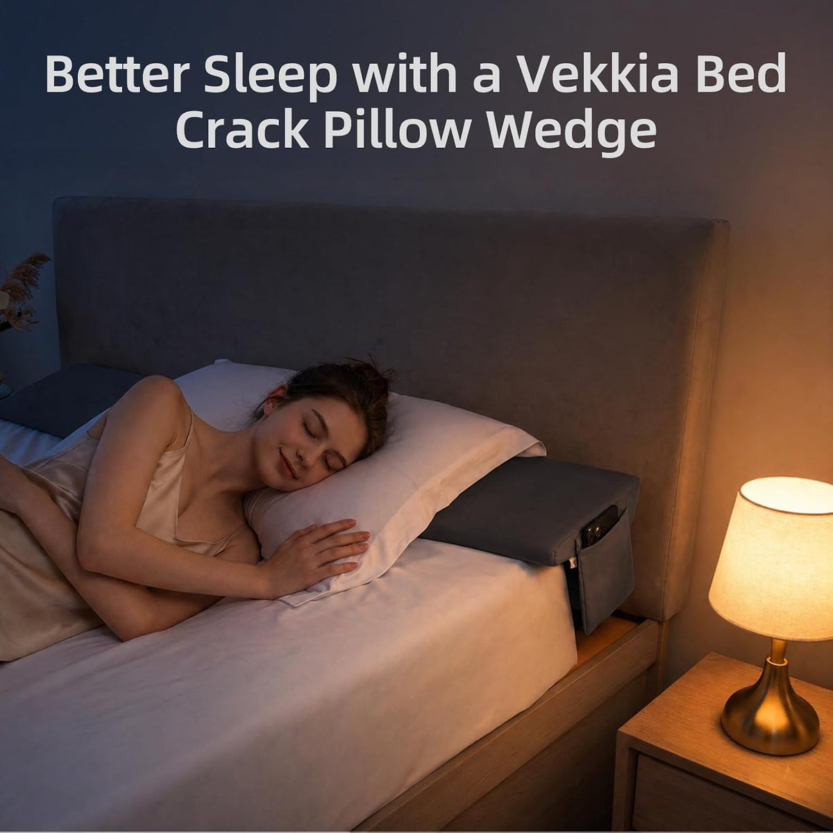 vekkia king bed wedge pillow for headboard,bed gap, front angle view