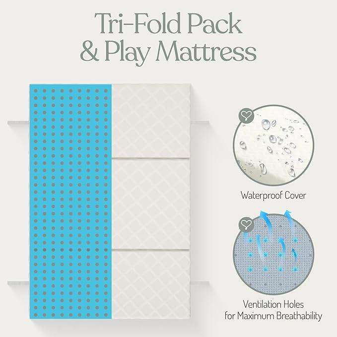 Sleepah Pack and Play Mattress Waterproof & Washable Cover Foldable Tri-Fold - Image 3