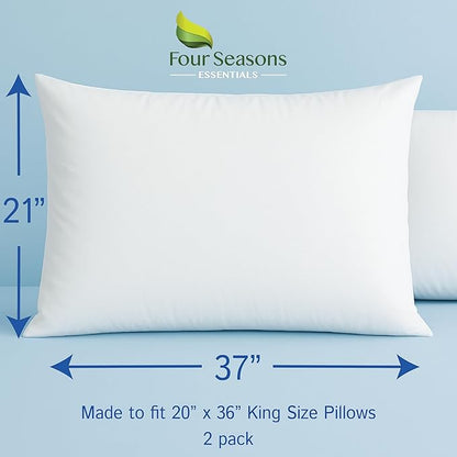 Four Seasons Essentials Waterproof King Pillow Protectors – Zippered Pillow - Image 2