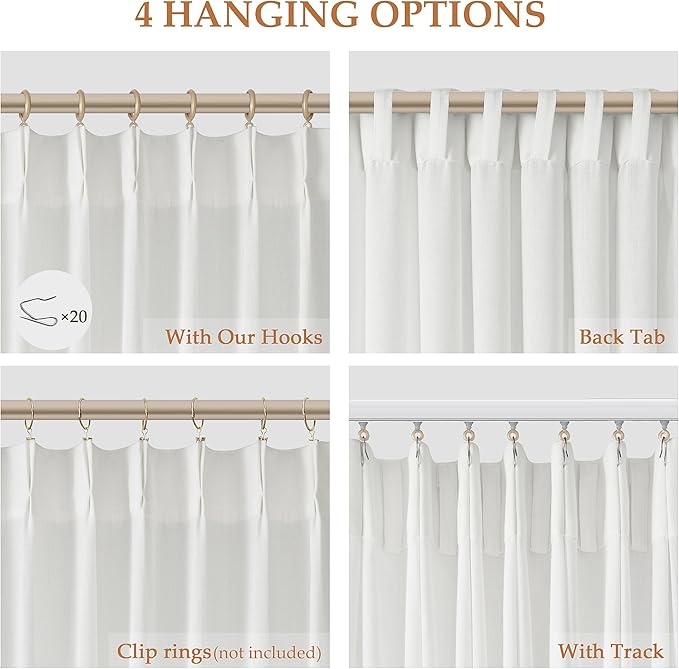 Off White Pinch Pleat Linen Curtains 120 Inches Long - Image 5