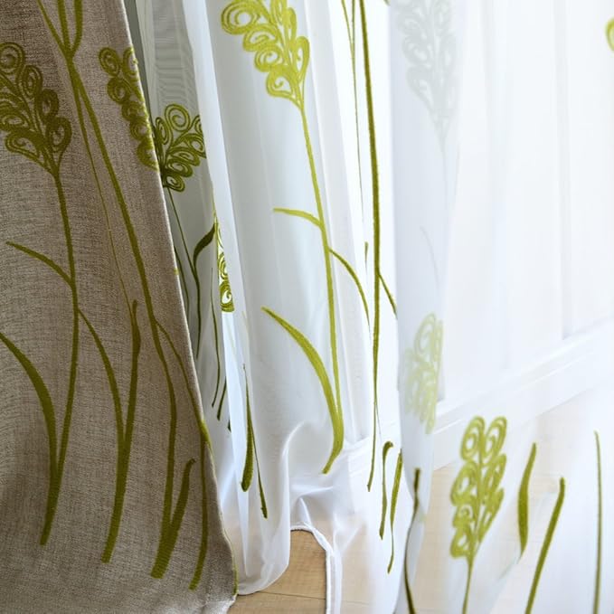 Melodieux Wheat Embroidery Sheer Curtain Extra Wide - Image 3