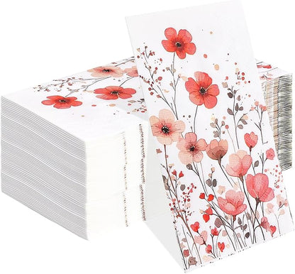 HEIPINIUYE 50 Pieces 3-ply Spring Floral Paper Napkins Red Flower Guest Napkins by HEIPINIUYE
