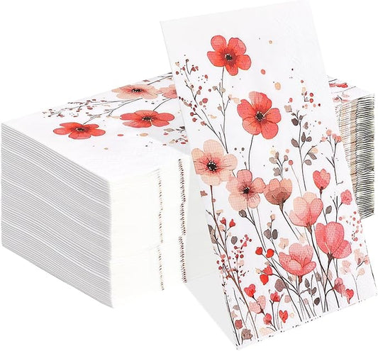 HEIPINIUYE 50 Pieces 3-ply Spring Floral Paper Napkins Red Flower Guest Napkins by HEIPINIUYE