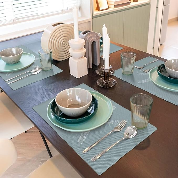Summer Coastal Placemats Set of 4, Beach Theme Ocean Seafoam Blue Starfish - Image 5