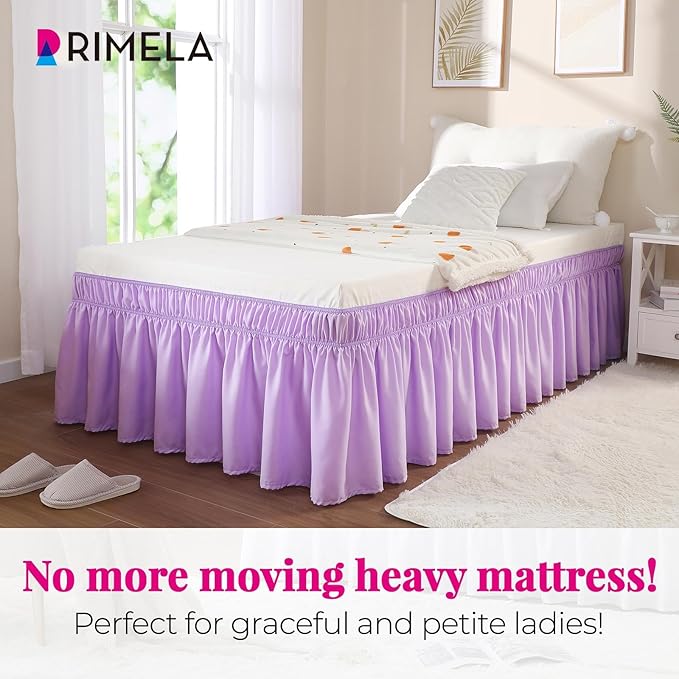 RIMELA Lilac Purple Bed Skirt Twin Size 15 Inch Drop, Elastic Bed Skirting - Image 2